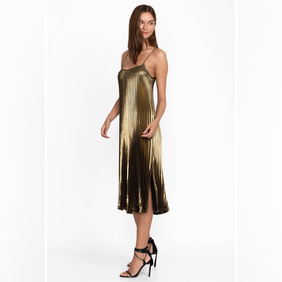 Johnny Was Golden Gem Pleated Midi Dress Size XS New Metallic Holiday Party - Picture 4 of 11